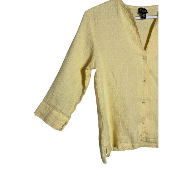 Eileen Fisher Womens Yellow Textured Button-Front Tunic Top 3/4 Sleeve 100% Line - Picture 3 of 6